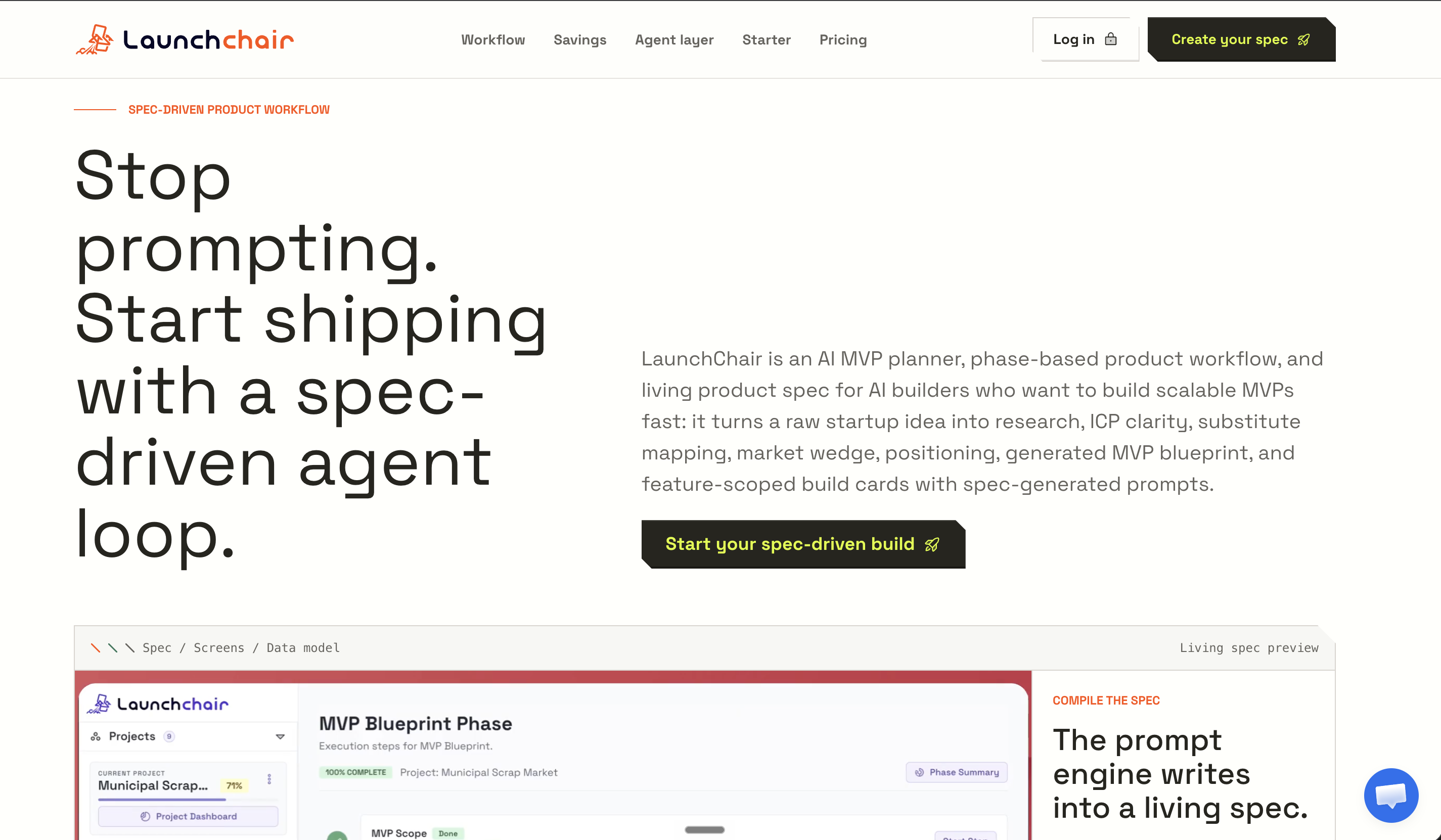 LaunchChair — Stop prompting. Start shipping with a spec-driven agent loop.