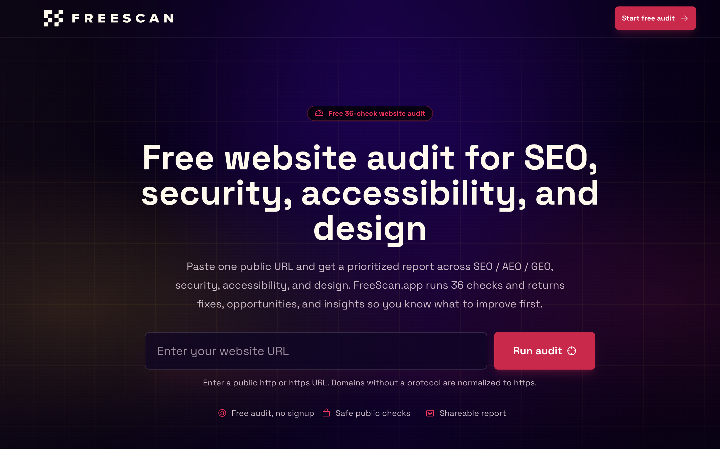 FreeScan — Free website audit for SEO, security, accessibility, and design.